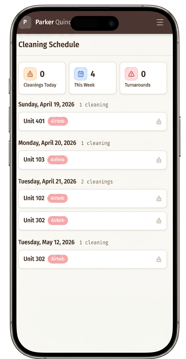 RentalPulse cleaning schedule on iPhone